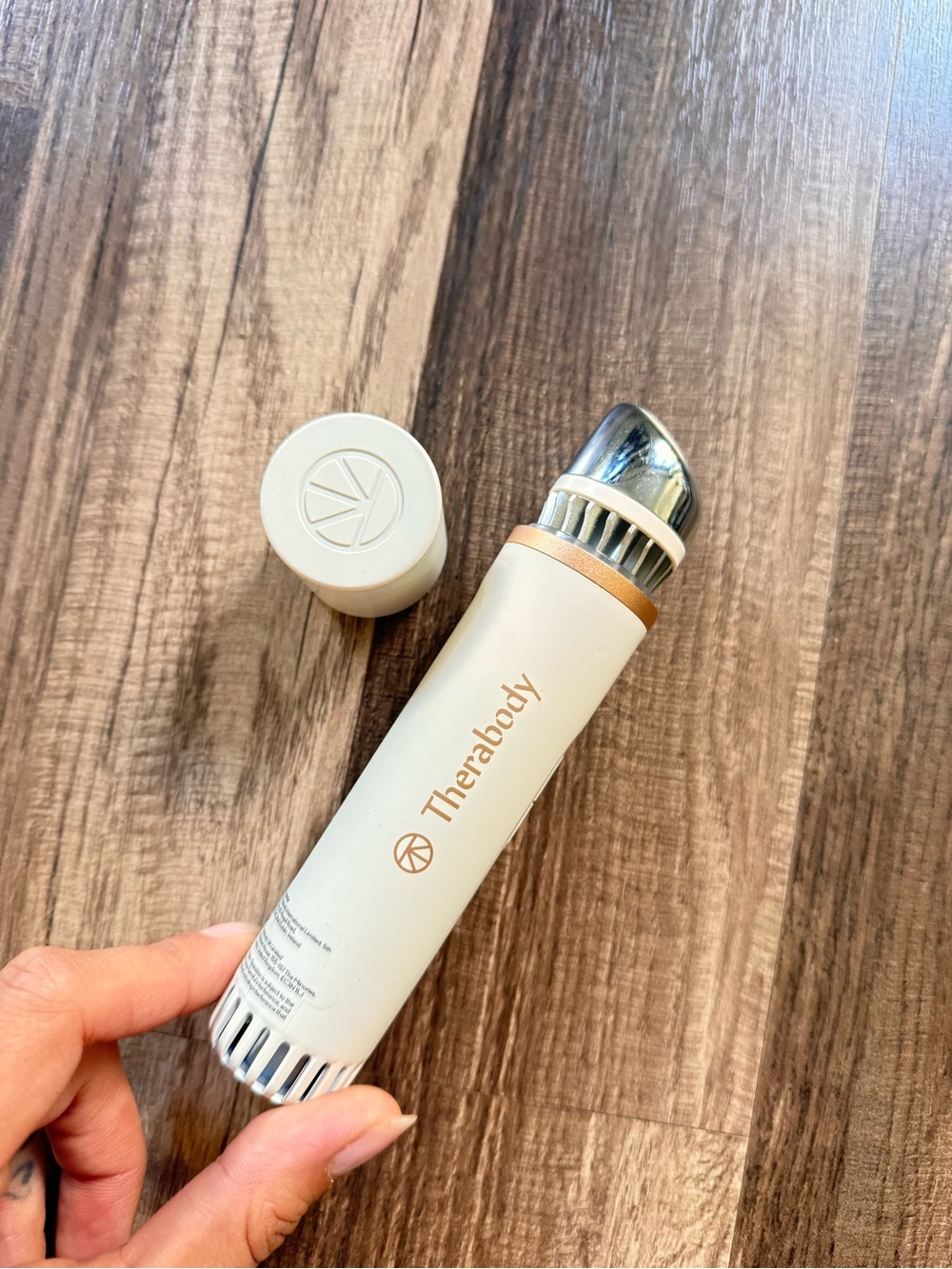 Therabody Handheld Massager in Cream with Rose Gold Trim